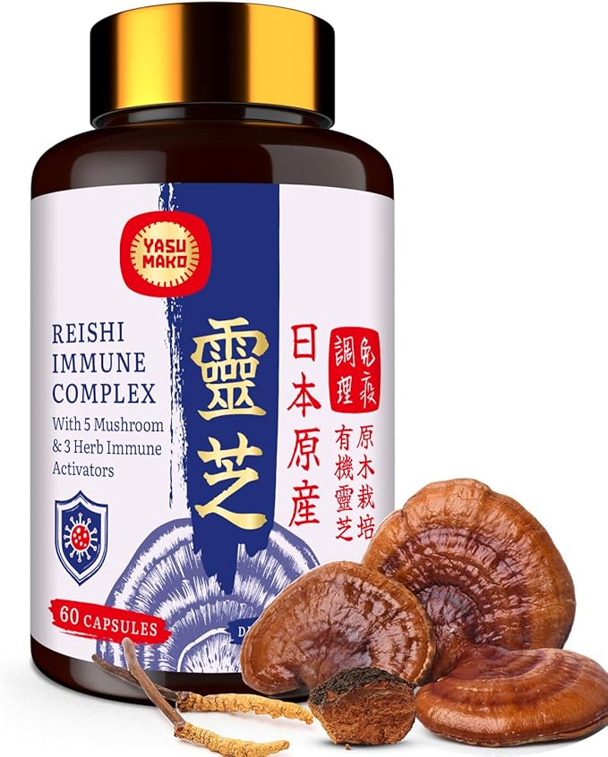 Japanese Reishi Mushroom Complex Supplement 1500mg - Reishi,Chaga,Cordyceps,Lion's Mane,Maitake,Agaricus Mushrooms Extract & 3 Herb,Organic Mushroom Capsules for Immune,Brain,Energy (Pack of 1)