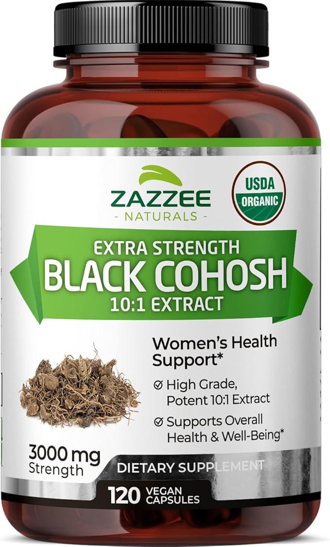 Zazzee USDA Organic Black Cohosh 10:1 Extract, 3000 mg Strength, 120 Vegan Capsules, 4 Month Supply, Standardized and Concentrated 10X Extract, 100% Vegetarian, All-Natural, Non-GMO, Made in The USA