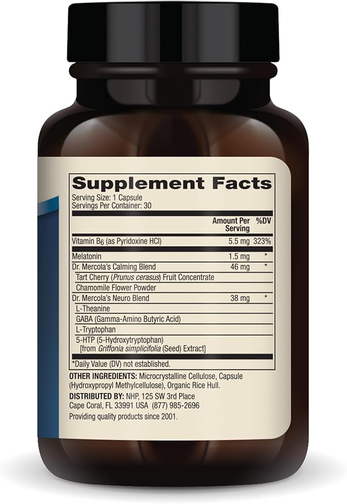 Dr. Mercola Sleep Support with Melatonin, 1.5mg Melatonin Per Serving, 30 Servings (30 Capsules), Dietary Supplement, Supports Healthy Sleep and Mental Focus, Non-GMO