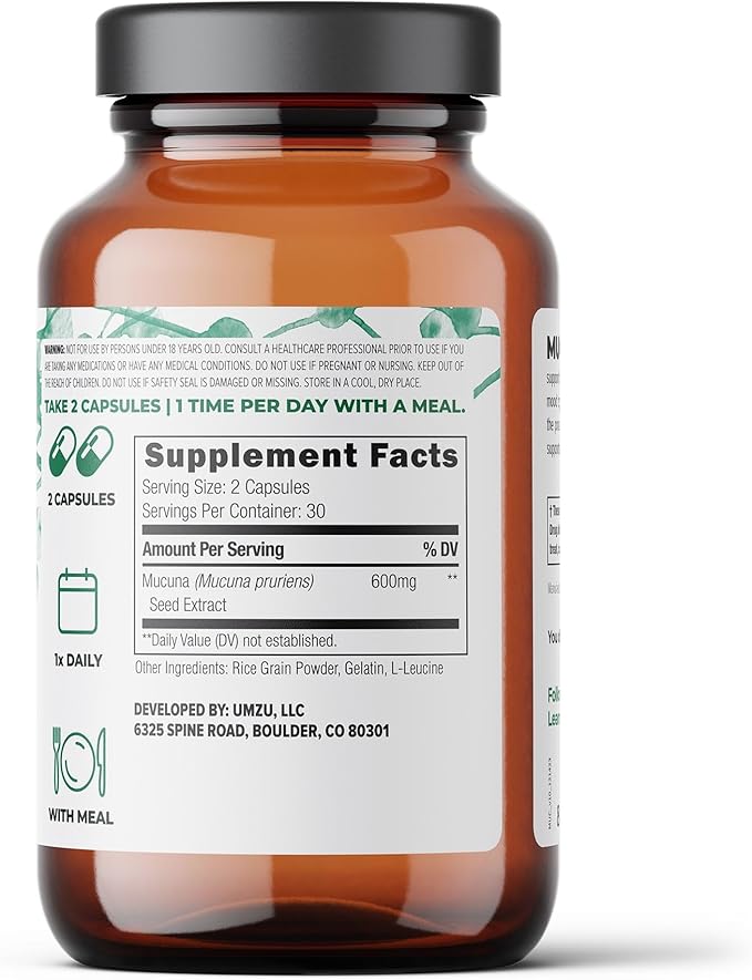 UMZU Mucuna Pruriens - Dopamine Production Support - Brain, Well-being & Memory Health - Antioxidants & Hormone Support - 30 Day Supply - 60 Capsules