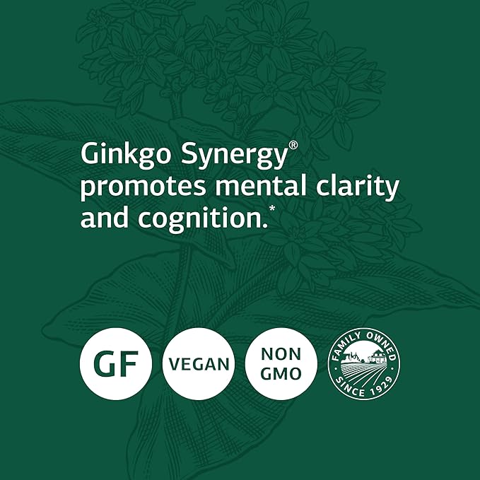 Standard Process Inc. Ginkgo Synergy - Whole Food Mental Clarity, Brain Health Supplement, Brain Support and Blood Flow with Grapeseed Extract, Buckwheat, Gotu Kola, Ginkgo Biloba - 40 Capsules