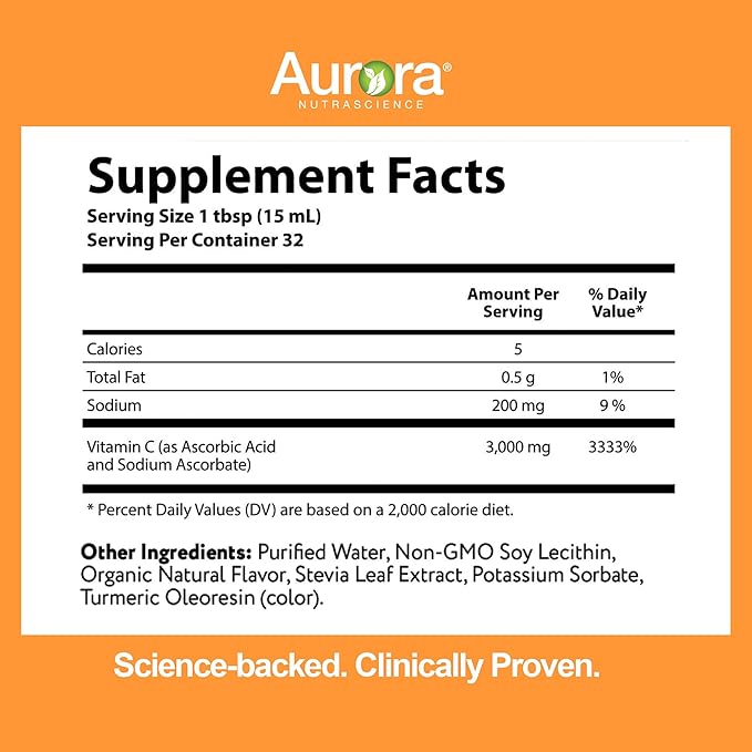 Aurora Nutrascience Mega-Pack Liposomal Vitamin C, Immune Support, 3,000 mg per Serving, Vegan, Gluten Free, Non-GMO, 32 Single Serve Packets, Orange