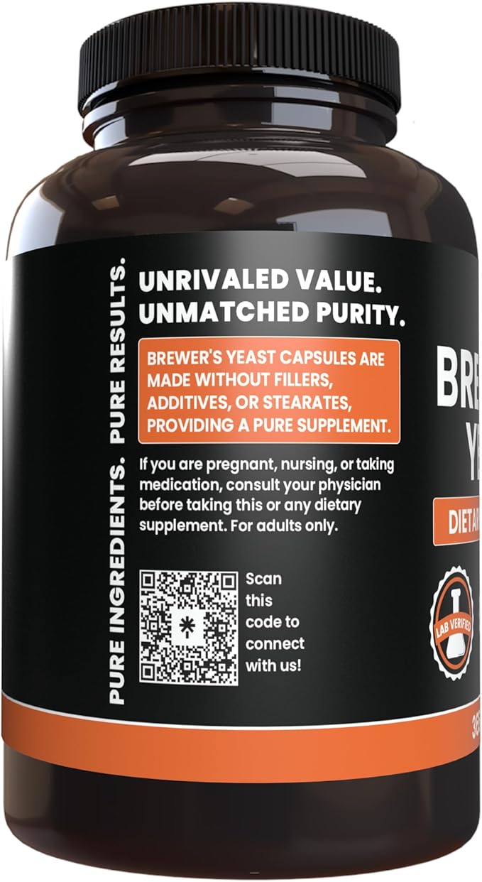PURE ORIGINAL INGREDIENTS Brewer's Yeast (365 Capsules) No Magnesium Or Rice Fillers, Always Pure, Lab Verified