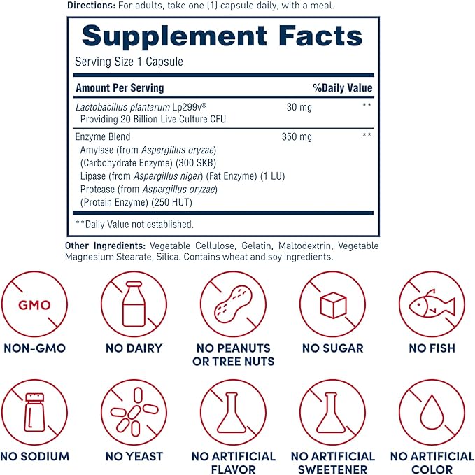 AMERICAN HEALTH Enzyme Probiotic Complex Plus, 20 Billion Microorganisms - Clinically Studied Strain - Advanced Support for Gas & Bloating* - Non-GMO - 30 Capsules, 30 Total Servings