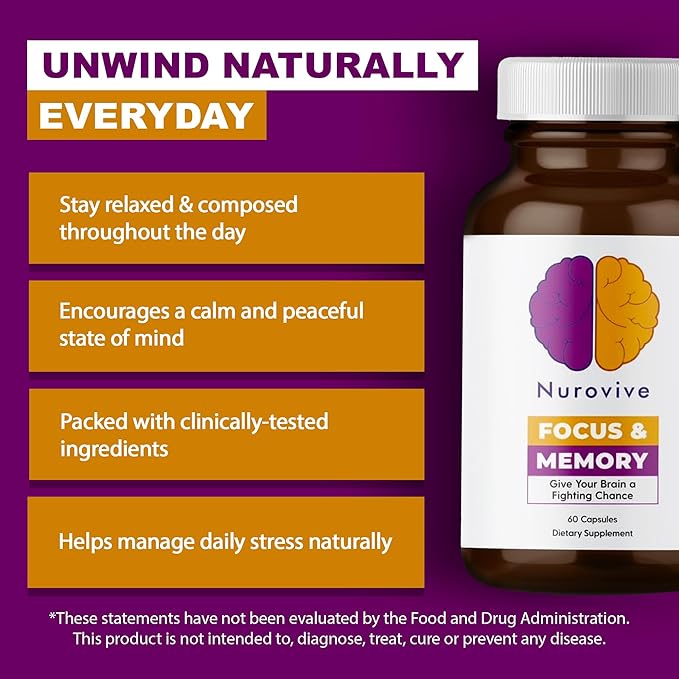 Stress & Relaxation, Mental Focus Supplement, Lemon Balm Capsules with Ashwagandha for Men/Women, Daily Wellness Support, Ashwagandha Pills with Ginseng, Chamomile & More, 60 Capsules