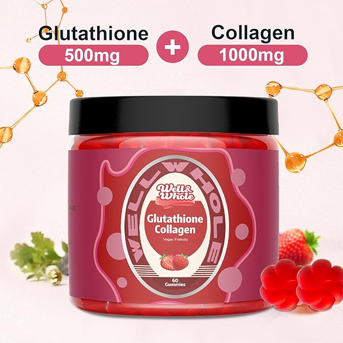 Well&Whole Glutathione Collagen Glow Gummies, Glow Beauty Collagen Gummies for Women, Strawberry Flavor, 60 Counts
