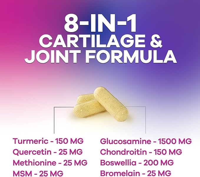 Glucosamine Chondroitin Supplements MSM Complex - Antioxidant & Joint Support with Turmeric, Boswellia, Quercetin - For Occasional Discomfort of Joints, Back, Hands, Knees & Mobility - 120 Capsules