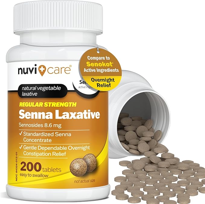 Senna Laxative Tablets 8.6 mg – Natural Senna Leaf Laxative for Occasional Constipation Relief, Compare to Senokot, Gentle Vegetable Laxatives, 200 Count