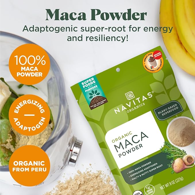 Navitas Organics Maca Powder – 100% Gelatinized Peruvian Maca for Smoothies, Lattes, Baking & More – Energize & Balance - USDA Organic, Non GMO, Vegan, Gluten Free (16oz. Bag, 180 Servings, 2-Pack)