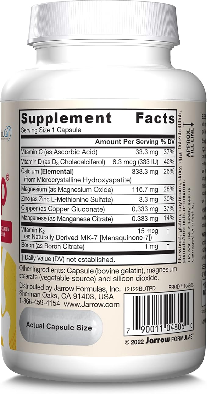 Jarrow Formulas BoneUp Three Per Day for Bone Density and Skeletal Nutrition, Includes Vitamin D3, K2 (as MK-7) and Calcium, 90 Capsules, 30 Day Supply