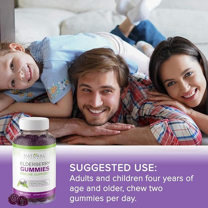 Sambucus Elderberry Gummies with Vitamin C & Zinc, Immune Support for Adults & Kids, Daily Antioxidant & Wellness Boost, 180 Vegan, Gluten-Free, Chewable Elderberry Gummies