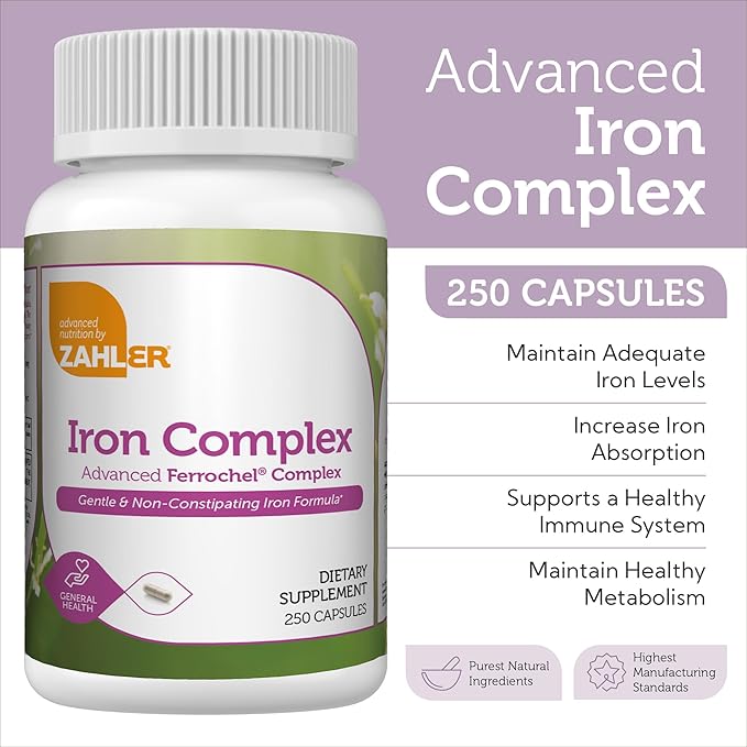 Zahler Iron Complex, Gentle & Non-Constipating Iron Formula, 250 Capsules