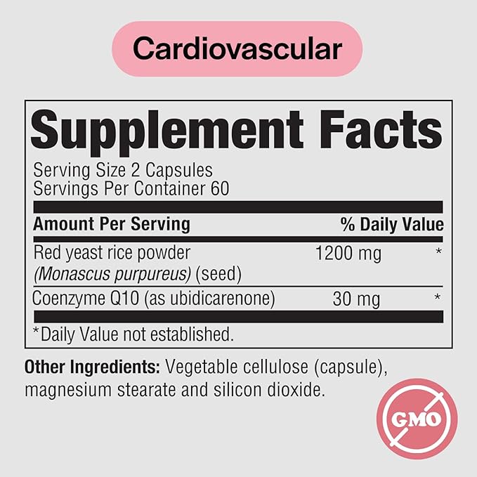 PureFormulas Extra Strength Red Yeast Rice 1200mg with CoQ10 100mg, Cholesterol Support Supplement, Citrinin-Free, Non-GMO, Gluten-Free, 120 Capsules (2 Months Supply)