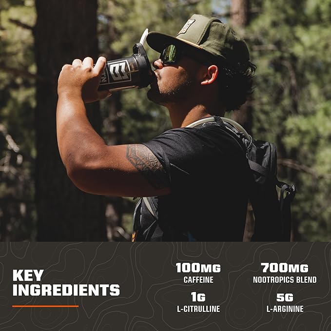 MTN OPS Ignite Lite Energy Drink Powder Gluten Free Nitric Oxide Supplement Drink Mix, L Arginine, L Citrulline, Caffeine & Nootropic Sugar Free Drink Mix, 45 Servings, Forest Berry
