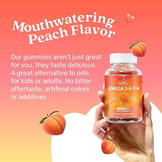 BeLive Omega 3 & Turmeric Gummies for Brain, Heart, Eye and Inmmune System, Mobility Support