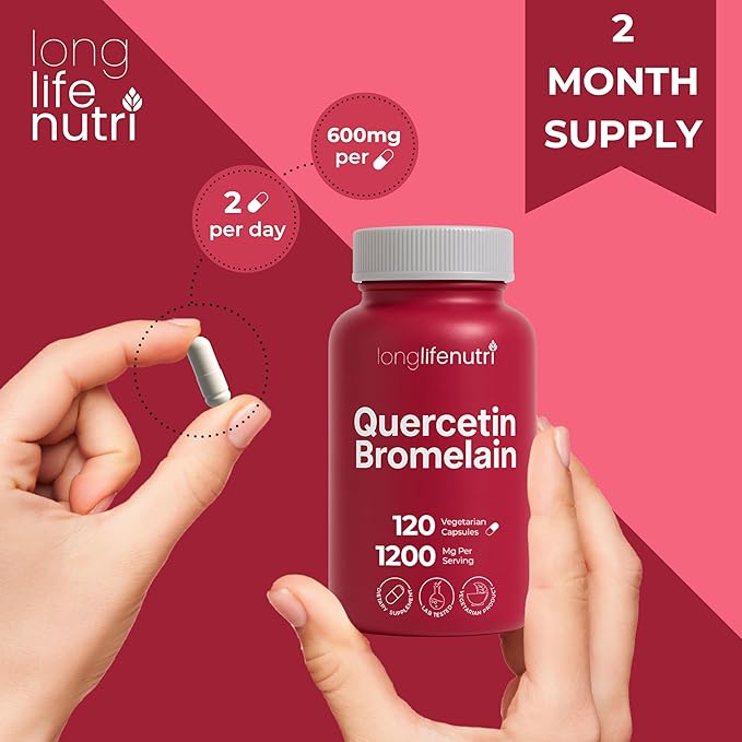 Quercetin 1000mg with Bromelain 200mg - 120 Vegetarian Capsules, Organic Dihydrate Complex for Joint Mobility & Respiratory Balance, 2-Month Supply, GMP Certified, Made in USA
