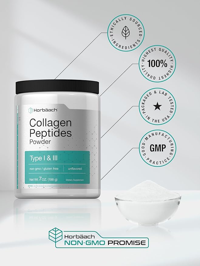 Horbäach Collagen Peptides Powder 7oz | Type I and III | Unflavored Multi Collagen Protein and Amino Acids | Gluten Free, Keto & Paleo Friendly