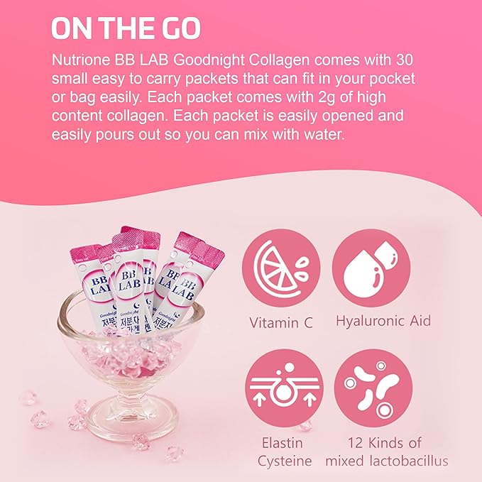 SOUND OF SEOUL BB LAB Goodnight Collagen, Low Molecular Collagen, for Skin & Bone Health, Made in Korea, 30 Packets (60g)