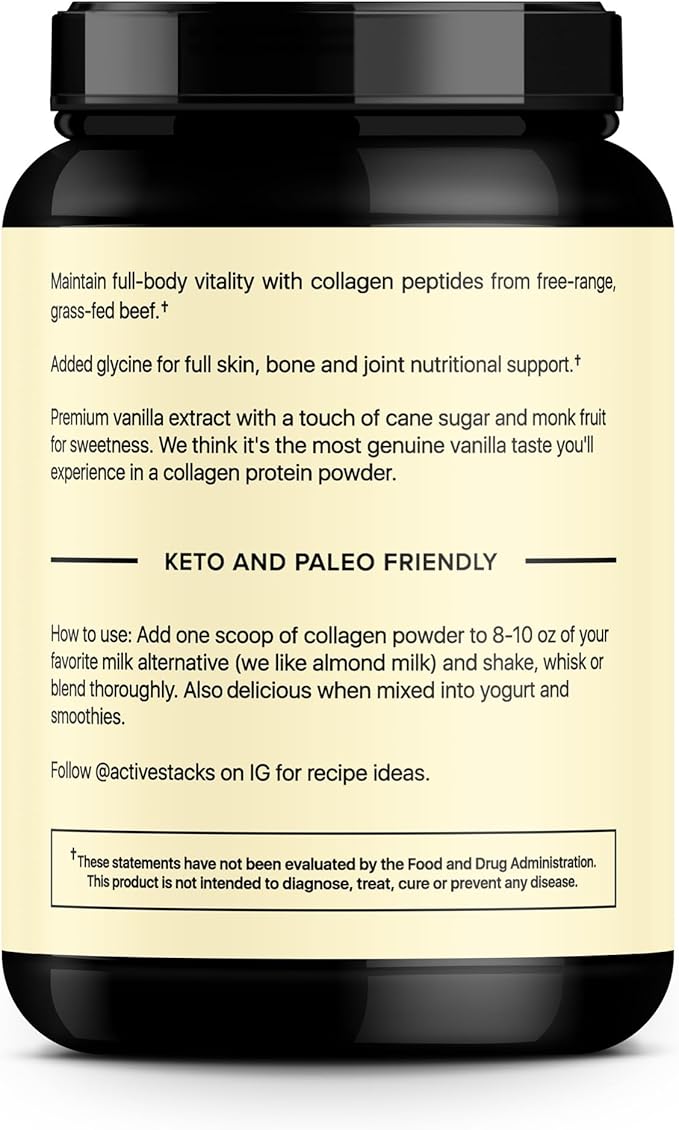 Collagen Peptides Protein Powder, Vanilla - Supports Healthy Hair, Skin, Bones and Joints for Men and Women - Easy-to-Mix Type 1 & 3 Hydrolyzed Collagen from Grass-Fed Beef, 2 Pound
