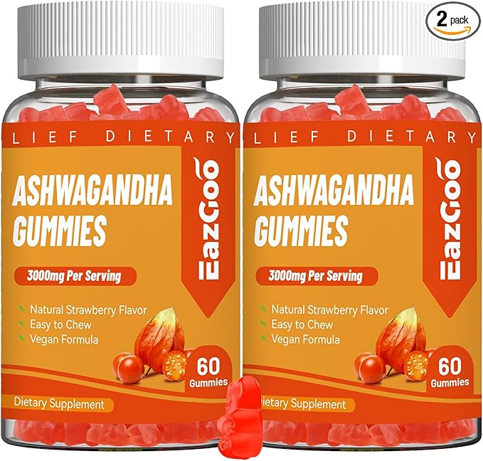2 Pack Ashwagandha Gummies & Vitamin D3, 3000mg Extra Strength Ashwagandha Root Extract for Boosts Energy, Immune Support, Non-GMO, Mixed Berry Flavor, 120 Count