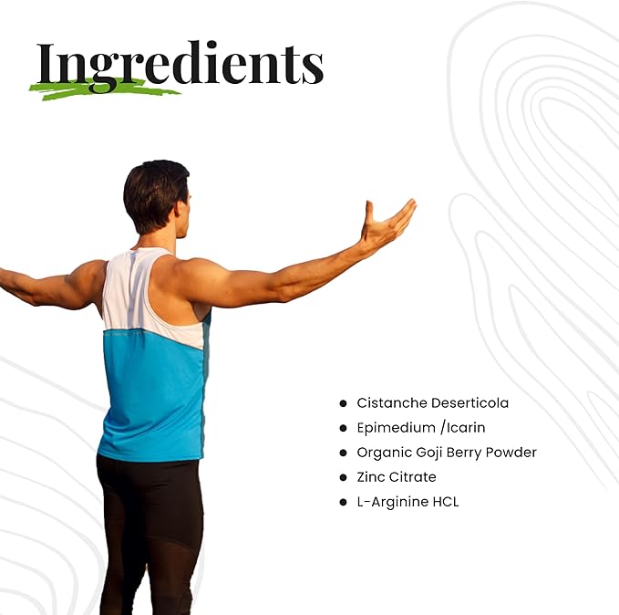 Maximum Men's Stamina, Endurance & Energy Booster with Organic Goji Berry, Cistanche Extract, Horny Goat Weed, Zinc, and L-Arginine | Non-GMO, Plant-Based, Made in USA | 30 Servings
