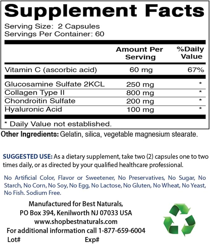 Best Naturals Hyaluronic Acid 100 mg 120 Capsules - Support Healthy Joints and Youthful Skin (859375002702)