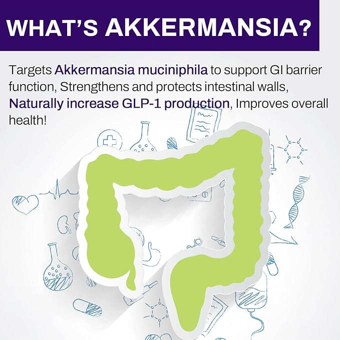 GLP-1 Supplement - 300 Billion AFU Akkermansia Probiotic for Women & Men, Akkermansia Muciniphila for GLP-1 Production, Digestive, Gut, Immune Health, Enhances Gut Digestive Lining function, 60 Count