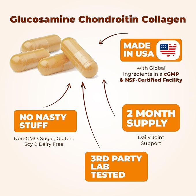 Vimerson Health Glucosamine Chondroitin MSM with Hydrolyzed Collagen Peptides - Joint Support Supplement with Quercetin, Bromelain & Boswellia Extract - Collagen Pills for Hair Skin Nails - 2 Pack