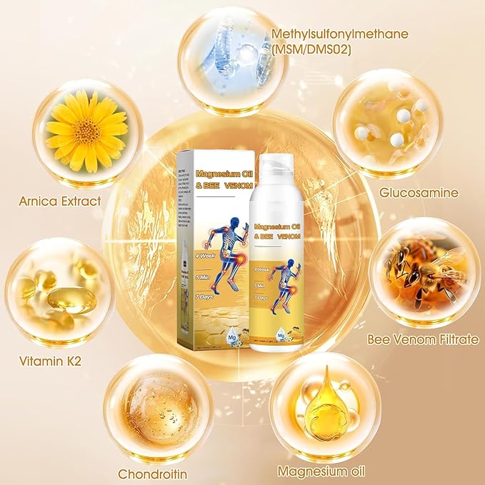 Magnesium Joint Spray, Professional Magnesium Joint Oil,Magnesium Oil & Bee Venom Joint Spray for Back, Knee, Hands, Neck (1 PCS,100ml)