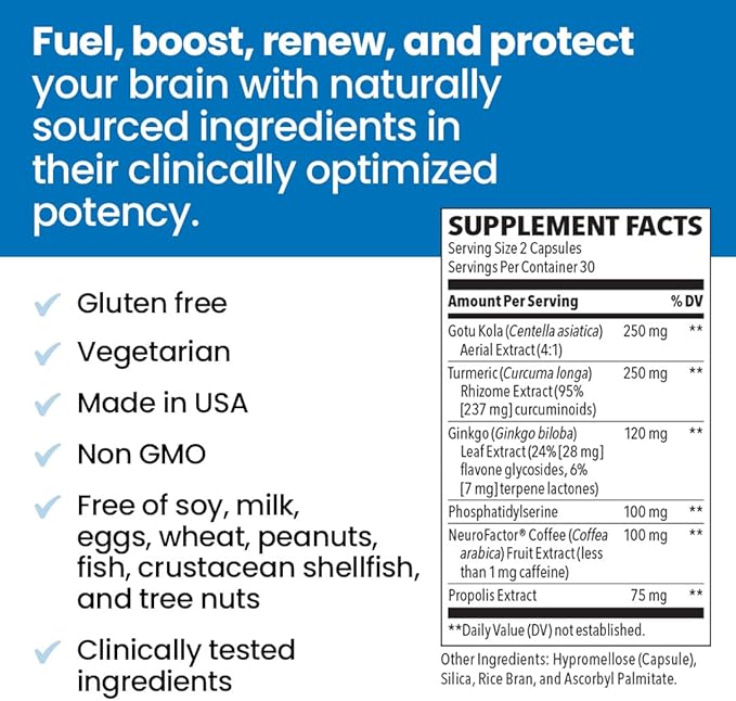 NeuroQ Memory & Focus - Boosts Cognitive Performance & Healthy Brain Function - Neuroprotective Formula by Dr. Dale Bredesen - Gotu Kola Ginkgo Phosphatidylserine Coffee Fruit & Propolis - 60 Capsules