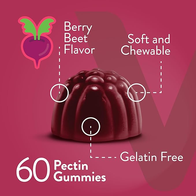 Viteey Beet Root Gummies 4000mg with Tart Cherry - for Healthy Blood Pressure Support - Vegan, Gelatin Free, Gluten Free - Tasty Chewable Berry Beet Flavored Gummy