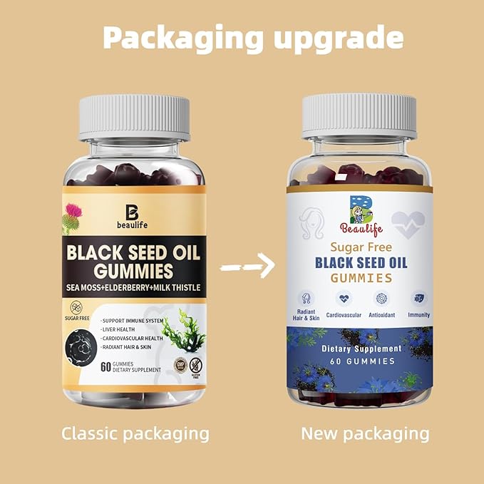 Black Seed Oil Gummies, Black Seed Oil, Sea Moss, Ashwagandha, Elderberry, Turmeric, Vitamin C, D, zinc, Beet Root Powder, Support Immune System, Liver ,Cardiovascular Health, Radiant Hair& Skin