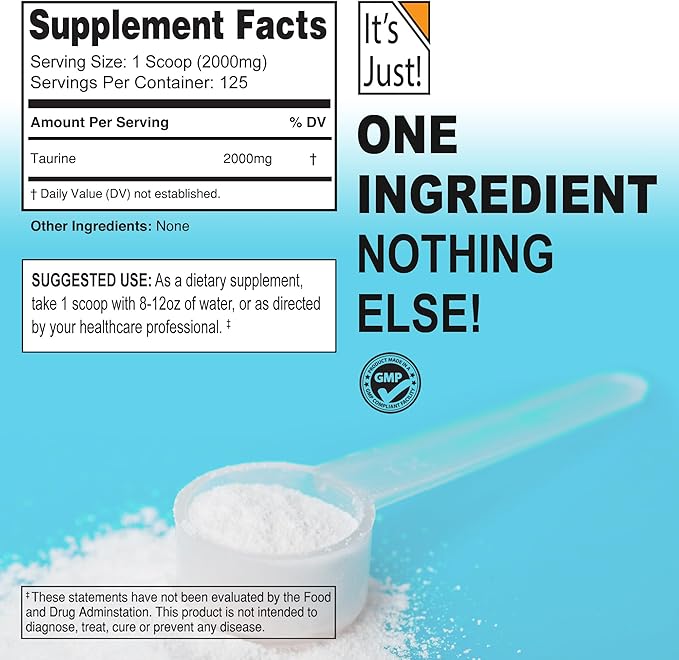 It's Just! - Taurine Powder, 250g Bulk, Pre-Workout Supplement, Unflavored (250g / 125 Servings)
