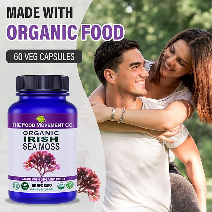 Irish Sea Moss, Organic Prebiotic Food, Over 70 Trace Minerals, Supports Healthy Elimination, Digestion and Immune Support (60)