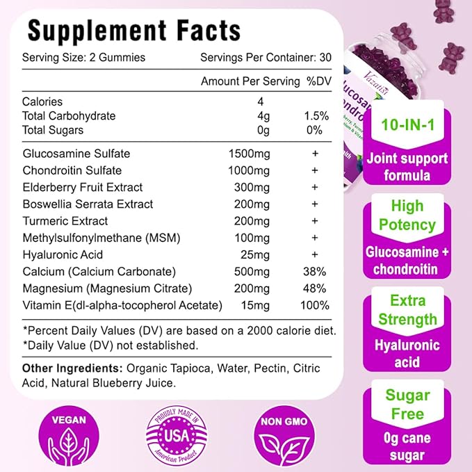 Glucosamine Chondroitin Gummies - Glucosamine Gummies with MSM, Turmeric & Boswellia, Support Cartilage, Joint Structure & Tissue, Joint Support Supplement for Men and Women - 60 Cts