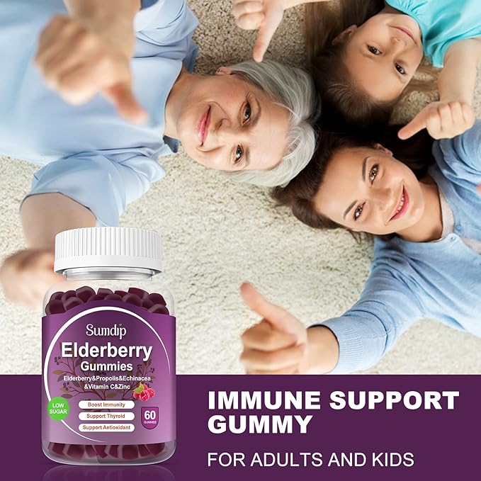 Elderberry Gummies with Zinc and Vitamin C Immune Support Herbal Dietary Supplements Berry Flavor Vegan Gummy Non-GMO Gluten Free 60 Gummies-2 Pack