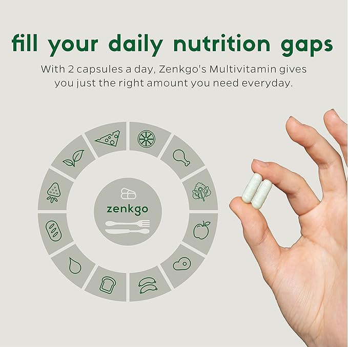 Zenkgo Women's Vitamins + Probiotics 25B CFU + Organic Whole Foods, Supports Immunity, Digestion, Energy, Daily Vitamins A, E, B6, B12, Vegan D3, K2 (MK-7), Folate, Minerals, Superfoods(60Ct/30Day)