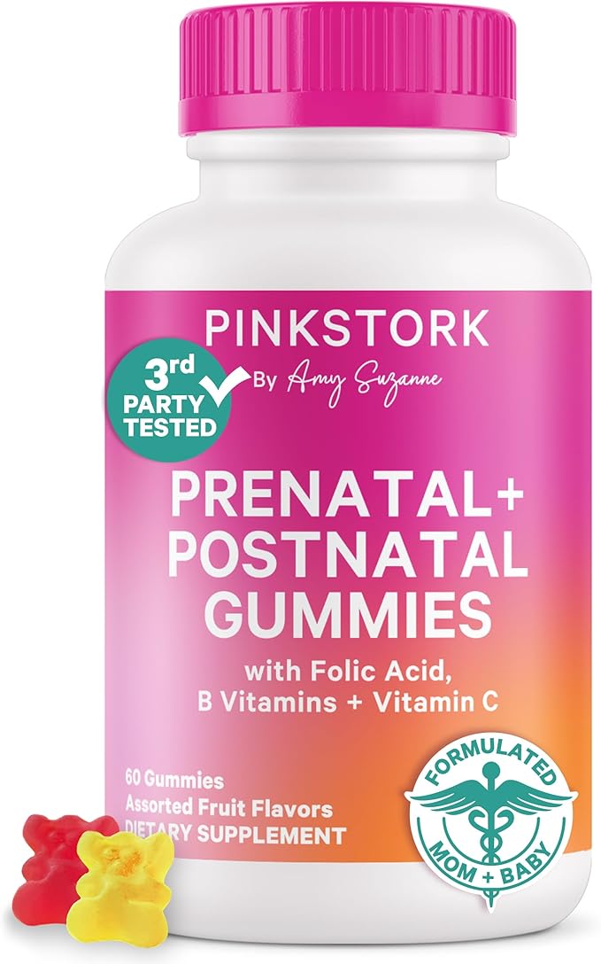 Pink Stork Prenatal + Postnatal Gummy Vitamins for Women - Multivitamin for Pregnancy + Postpartum Recovery - 60 Gummies