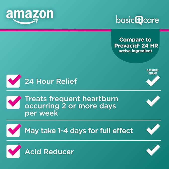 Amazon Basic Care Lansoprazole Delayed Release Orally Disintegrating Tablets 15 mg, Acid Reducer Pills, Strawberry Flavor, 42 Count