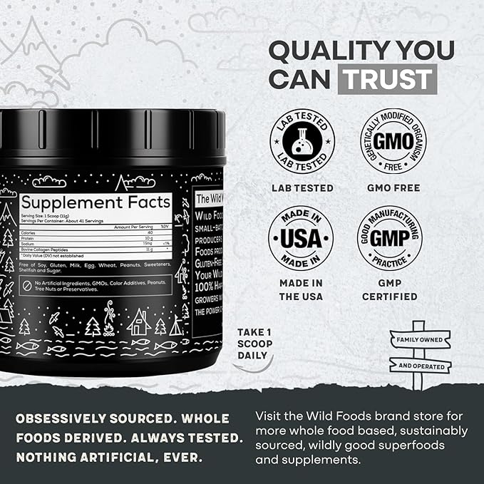 Wild Foods Collagen Peptides Powder - 16Oz - Grass-Fed Protein for Skin and Joint Health - Flavorless Mix for Versatile Use - Grass-Fed, Non-GMO Collagen Supplement (Pack of 2)
