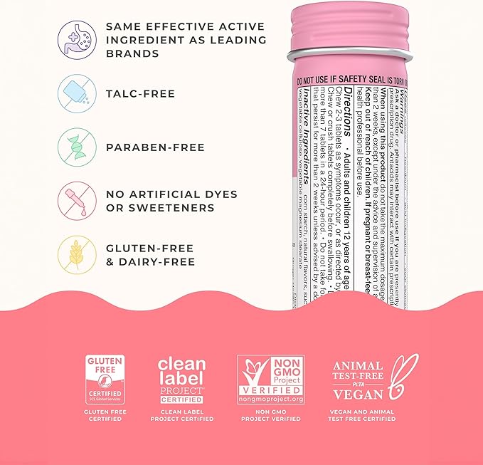 Wonderbelly Antacid, Effective Heartburn & Instant Acid Indigestion Relief, Travel Size Extra Strength Chewable Tablets, 1000 mg Calcium Carbonate, Strawberry Milkshake, 12 Count (Pack of 2)