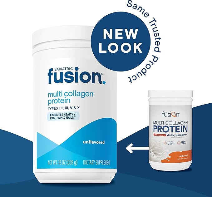 Bariatric Fusion Unflavored Multi Collagen Protein Powder | Hydrolyzed Collagen Peptides Powder Plus Joint Support Complex of MSM and Glucosamine | Type 2 | Dairy, Gluten & Soy Free | 30 Servings