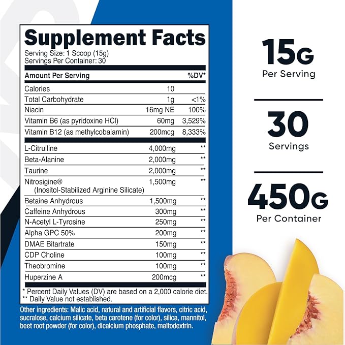 Nutricost Pre-X Xtreme Pre-Workout Complex Powder, Peach Mango, 30 Servings, Vegetarian, Non-GMO and Gluten Free