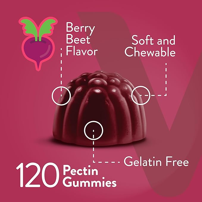 Viteey Beet Root Gummies 4000mg with Tart Cherry - for Healthy Blood Pressure Support - Vegan, Gelatin Free, Gluten Free - Tasty Chewable Berry Beet Flavored Gummy