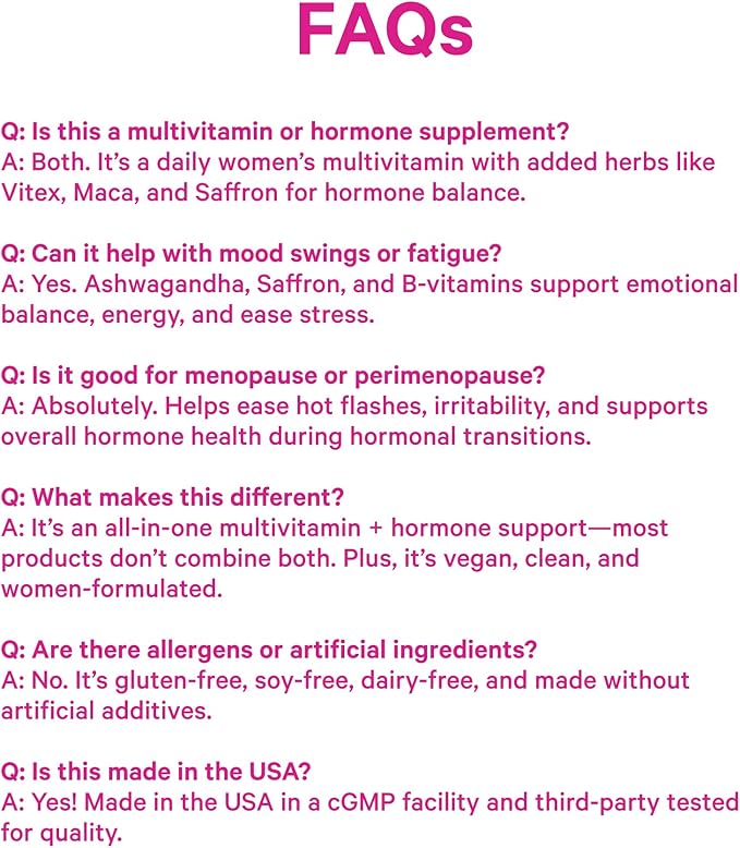 Pink Stork Hormone Balance Multivitamin - Hormone Balance for Women, PMS and Period Relief, Perimenopause, Menopause + Mood Support Supplements, Vitex + Saffron, 60 Capsules