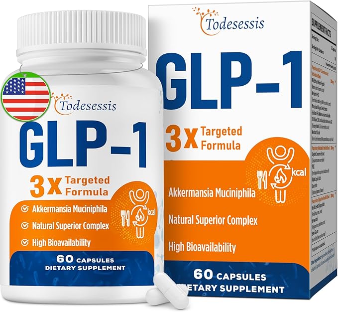 GLP-1 Supplement for Women, Natural GLP-1 Support, 3X Targeted Formula, GLP1 with Akkermansia Probiotic, Berberine HCI & Chicory Inulin, for Metabolism, Digestive & Gut Health - Vegan, 60 Capsules