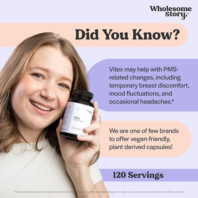 Wholesome Story Organic Vitex Chasteberry Supplement for Women | Vitex Berry Agnus Castus | Chaste Tree Berry Supplement | Hormone Balance & Fertility Support | 120 Capsules