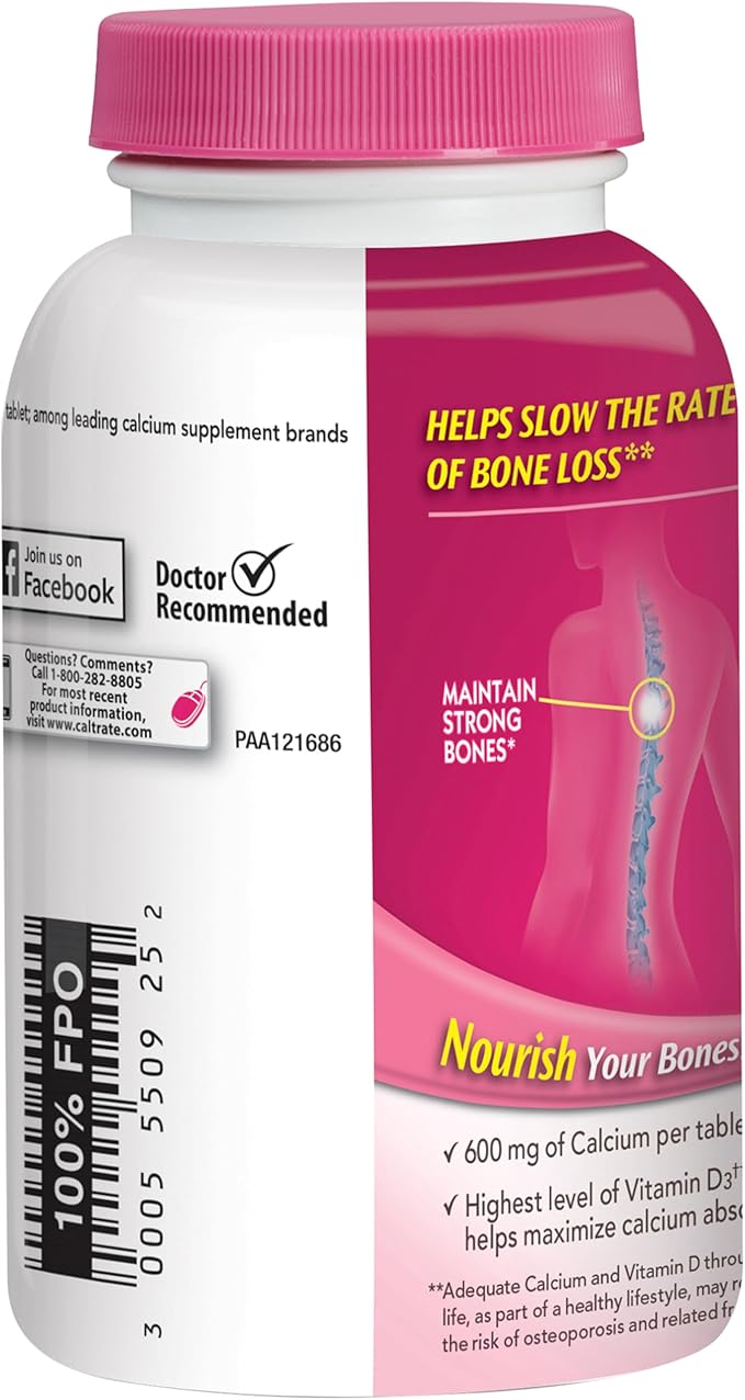 Caltrate 600 Plus D3 Calcium and Vitamin D Supplement Tablets, Bone Health Supplements for Adults - 200 Count