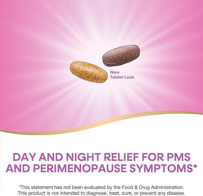 Nature's Way AM/PM PeriMenopause Formula, Perimenopause and PMS Symptom Support*, Hormone-Free, Hot Flashes*, PMS Symptoms*, Restful Sleep*, 30 AM & 30 PM Tablets (Packaging May Vary)