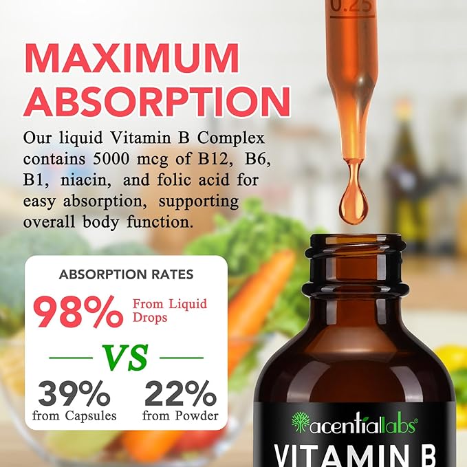 Organic Vitamin B Complex,Vitamin b Complex for Women, Vitamin B Complex Liquid, Vitamin B12 Methylcobalamin,Vitamin b6,B1,B9 for Metabolic Health Support, Vegan, Non-GMO, Gluten Free